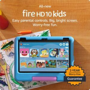 All-new Amazon Fire 10 Kids tablet- 2023, ages 3-7 | Bright 10.1" HD screen with ad-free content and parental controls included, 13-hr battery, 32 GB, Blue