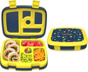 Bentgo® Kids Prints Leak-Proof, 5-Compartment Bento-Style Kids Lunch Box - Ideal Portion Sizes for Ages 3 to 7 - BPA-Free, Dishwasher Safe, Food-Safe Materials (Space)