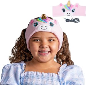 CozyPhones Over The Ear Headband Headphones - Kids Headphones Volume Limited with Thin Speakers & Super Soft Stretchy Headband - Pink Unicorn